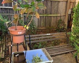 Bench, plant stand, wrought iron table
