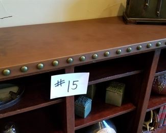 #15 ~ ($350) Closer view of  Mahogany Bookcase with leather top and studded accents