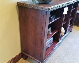 #15 ~ ($350) Closer view of Mahogany Bookcase with leather top and studded accents