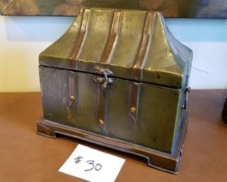 #30- ($10) Green Tin Decorative Storage Box- 12"w x 8"d x 11" h