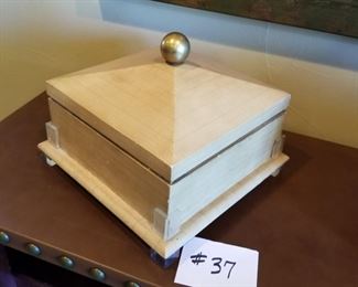 #37 ~ ($20) Cream Colored Decorative Box with Lid, velvet lined -  approx 10" x 10" x 8"tall
