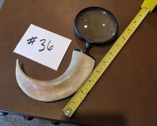 #36 ~ ($25) 10 inch Horn, magnifying glass 