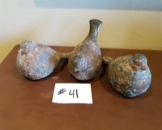 #41 ~ ($20) Set of 3 "aged" pottery pigeons- 6" tall each- 