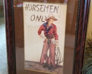 #49 ~($40) Closer view-  Framed Cowgirl poster- vintage look-  28" x 39"