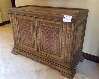#54 ~ ($500) Beautiful Console, wood with brass tone embellishments. 49"w x 22"d x 36"h 