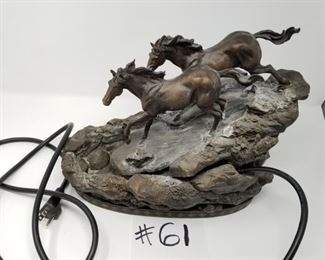 #61 ~($80)  Resin Horse Table Top Fountain with pump- Big Sky River Runners - 14"w x 10"h. 2 pieces that stack.