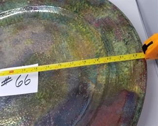 #66 ~($100)  Very Large Decorative Ceramic Raku Platter by Mark Wong 2008-  comes with Stand- 23" diam.   