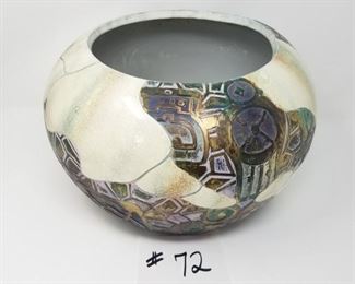 # 72 ~($80)  Large Ceramic Planter with Metallic Abstract Dimensional design- 14 " dia x 18 " tall