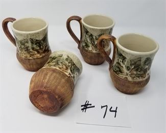 #74 ~ ($40) Signed Ellen Evans Decorative Mugs- set of 4 - 