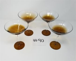 #90 ~ ($20) Set of 4 martini glasses in amber- 