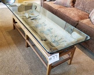 #77 ~ ($500) Real Horse Trough Coffee Table- Interior holds iron accessories. Thick Glass tops it to perfection! 62.5 " L x 25.5 " W x  21.5 " H