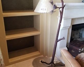 #81 ~ ($300) Iron Western Floor Lamp with Cowhide shade- iron base resembles a  tree branch with acorns- 66" H