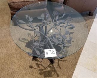 #78 ~($350) Another view of Glass top table with iron hand made base of trees and elk