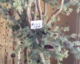 #122 ($350) gorgeous 112" tall (over 9ft) realistic looking pine tree with pine cones in heavy ceramic pot.
