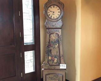 #55 ~($500)  Hand painted Birds and Vines Motif  Lars Clock by Woodland Furniture- 8 Feet Tall-