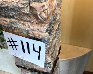 #114 ($40) stone floor lamp.  Has some flaws (hairline cracks).  Does not affect performance.