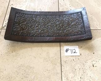 #112 ($20) curved wood tray with ornate carving.  24" long x 12"W.