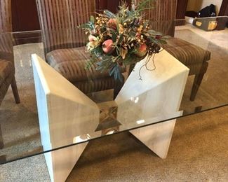 #99 ~ Natural Stone Base of Glass Top Dining Table * the chairs  have sold
