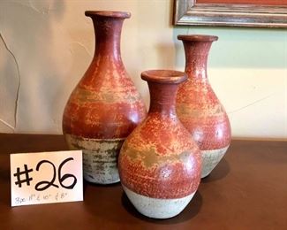 #26 ~ ($30) Set of 3 Ceramic Urns- 11"h, 10"h, and 8"h