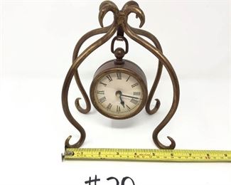 #20 ~ Small Brass Table Clock- 6"W x 5" D x 7.5" H