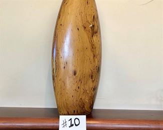 #10 ~($20)  Ceramic (wood look) vase, oval opening- small nic on one side, shown in photo-  14"H x 7.5"W