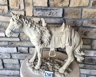 C-507 ~ ($25)  Stone-like horse , resin, stands 22" tall x 19"W.