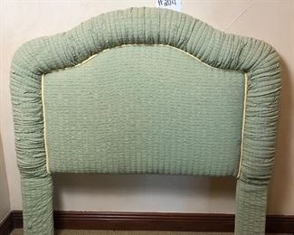 #204 ~ ($40) Seafoam or mint green fabric headboard with ruched frame.  Clean, no stains or tears. No hardware included. 