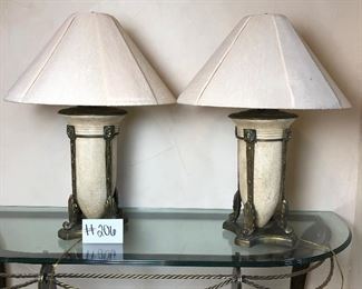 #206 ($80) Set of two lamps Cream with bronze details