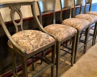#213 ($5 each)  Wood barstools ~ bar height ~ need work, great project chairs.  Sturdy solid wood.
