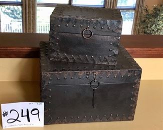 #249 ($25) set of two wood boxes.  large is 10" x 8" x 6"H
