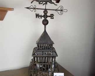 # 152 ($75)~ Tin Weather Vane with 2 birds and a nest at bottom ~  33" tall 