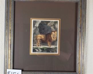 #156 ($15) ~ Cute wall art, Lion 17" x 18".  matted and framed. 