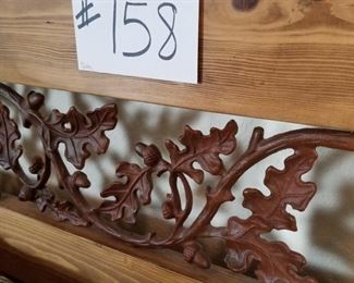 #158 ~ ($500) Gorgeous queen pine bed frame with mattress  and box spring.  The scroll work is wrought iron leaves and vines. Great condition!