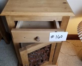 #160 ~($75) Pine Night Stand that matches the queen size bed frame.  Wrought iron leaf design.  Measures 17"W x 14"D x 28"H.  Great condition! Comes with a protective glass cover. 