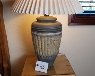 #165 ~ ($40) Heavy ceramic lamp in green/gray tone.  29" high incl. shade.  10" diameter at the widest.