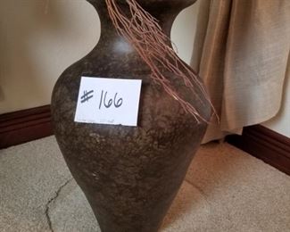 #166 ~($50)  Large heavy ceramic planter/vase.  Filled with dry floral.  Vase is 22" tall w/o floral.