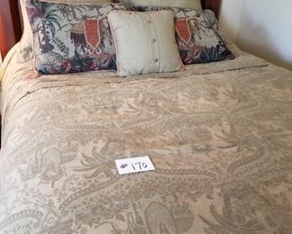 #170 ~ ($50) Queen bedding set, elephant these.  Duvet cover, sheets, euro pillows, dust ruffle and decorative pillows.