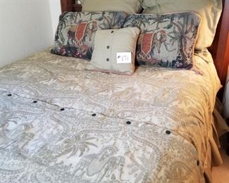 #171 ($50) ~ Queen bedding set, elephant these.  Duvet cover, sheets, euro pillows, dust ruffle and decorative pillows.