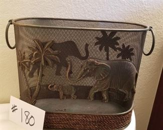 #180 ~($25)  Wire mesh waste basket with elephants on both sides.  Measures 13.5" long x 11" tall.   