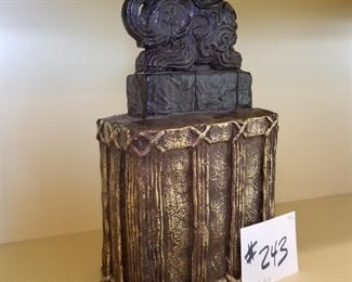 #243 ($12) Decorative heavy elephant on box.  Feels like heavy plaster (painted) about 10" tall