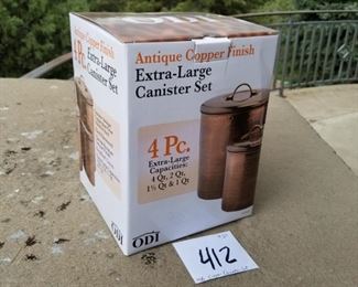 #412 ($20) NIB copper canister set.