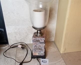 #420 ($50) stone base lamp.  Uses night light bulb. 21.5" tall 