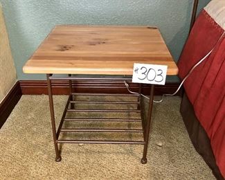 #303 ~ ($30) Pine end table/nightstand with iron base- Matches the queen size bed - 24" x 24" x 22"H