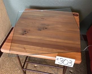#303 ~ ($30) Pine end table/nightstand comes with glass to protect the wood.
