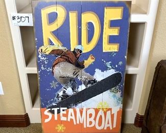 #307 ~ ($50) Custom Made Wall Hanging of snow boarder in steamboat- Made of wood- 23 " x 39 "