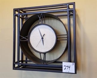 #274 ($100) beautiful iron wall clock with stone face.  measures 18 x 18 x 5"deep.  