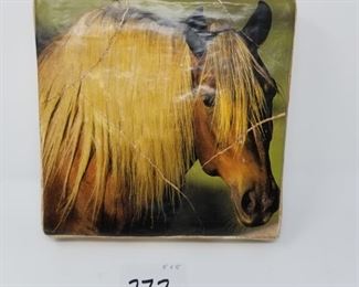 #272 ($25) Horse picture on a deep wood frame.  11" x 11".