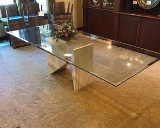 #99 ~ ($400) Contemporary Large Glass Top Dining Table- Photos can't do this set justice! 