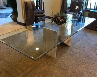 #99 ~ ($400) Contemporary Large Glass Top Dining Table- Photos can't do this set justice!