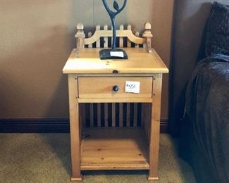 #N551- ($25)Cute Pine Nightstand with little picket fence design - Shows some signs of wear- 22"x20" x 25"H